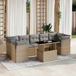 Vrtna sedežna garnitura 8-delna z blazinami bež poli ratan