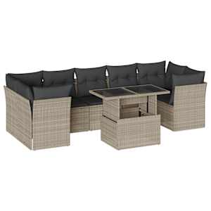 Vrtna sedežna garnitura 8-delna z blazinami sv. siv poli ratan - slika 2