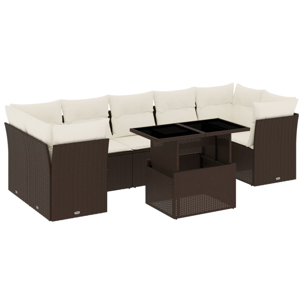 vidaXL 8-dijelni set vrtnih sofa s jastucima smeđi od poliratana-image-3266403