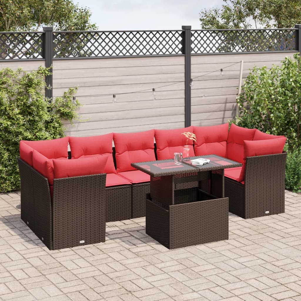 vidaXL 8-teiliges Gartensofa-Set mit Kissen, braun, Polyrattan