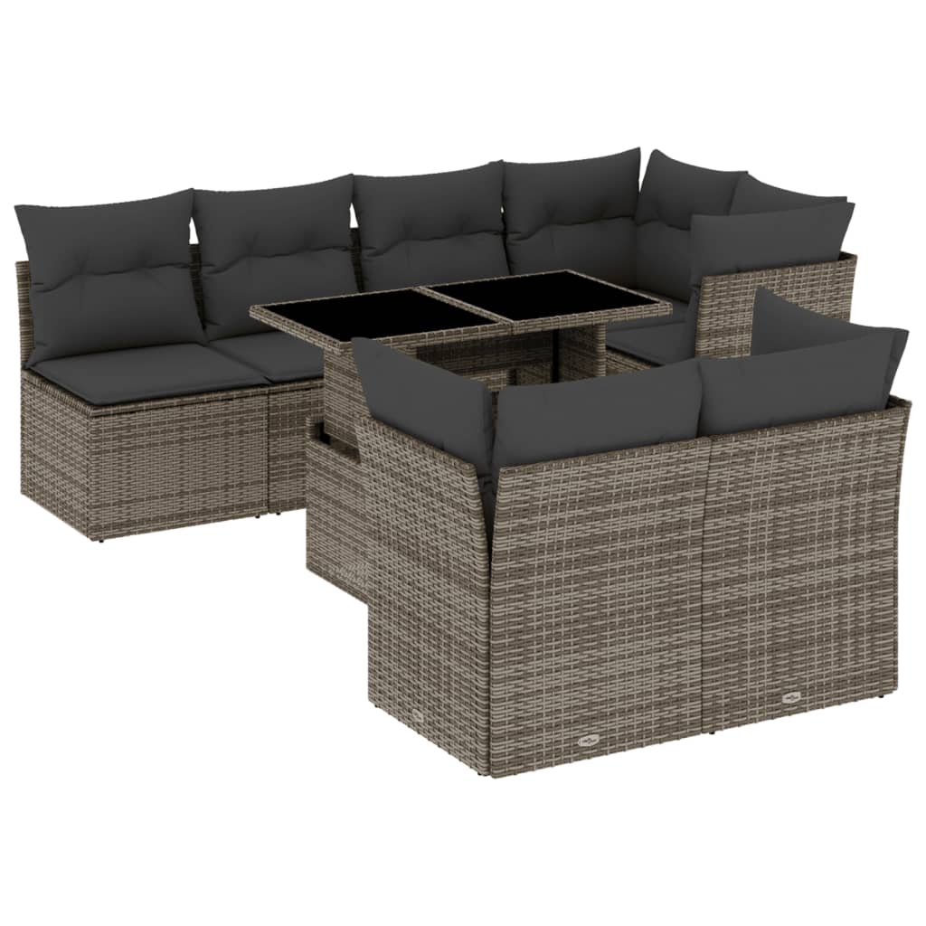 vidaXL 8-tlg. Garten-Sofagarnitur mit Kissen Grau Poly Rattan