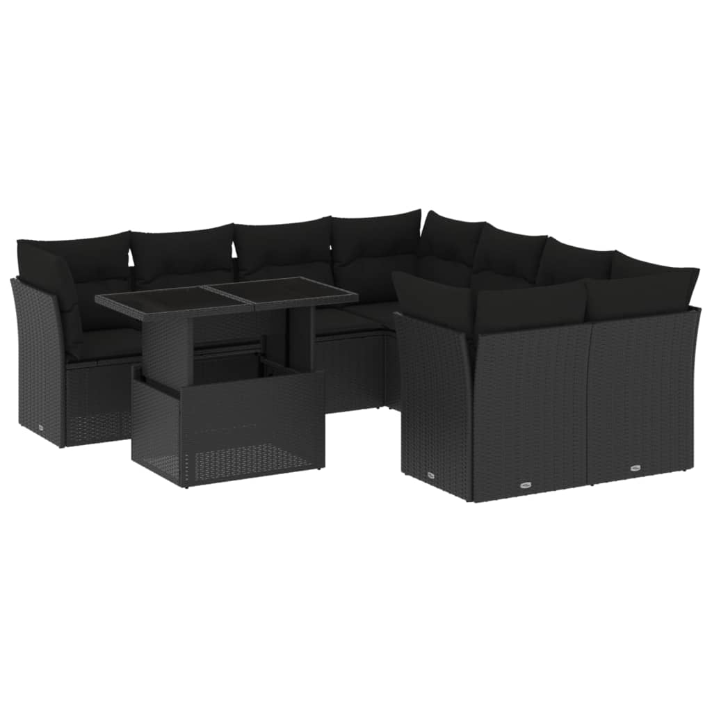 Thumbnail - vidaXL 9-tlg. Garten-Sofagarnitur mit Kissen Schwarz Poly Rattan