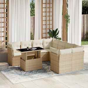 Vrtna garnitura 9-delna z blazinami bež poli ratan