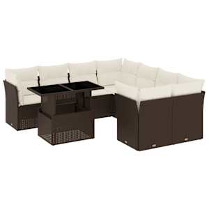 Vrtna sedežna garnitura 9-delna z blazinami rjava poli ratan - slika 2