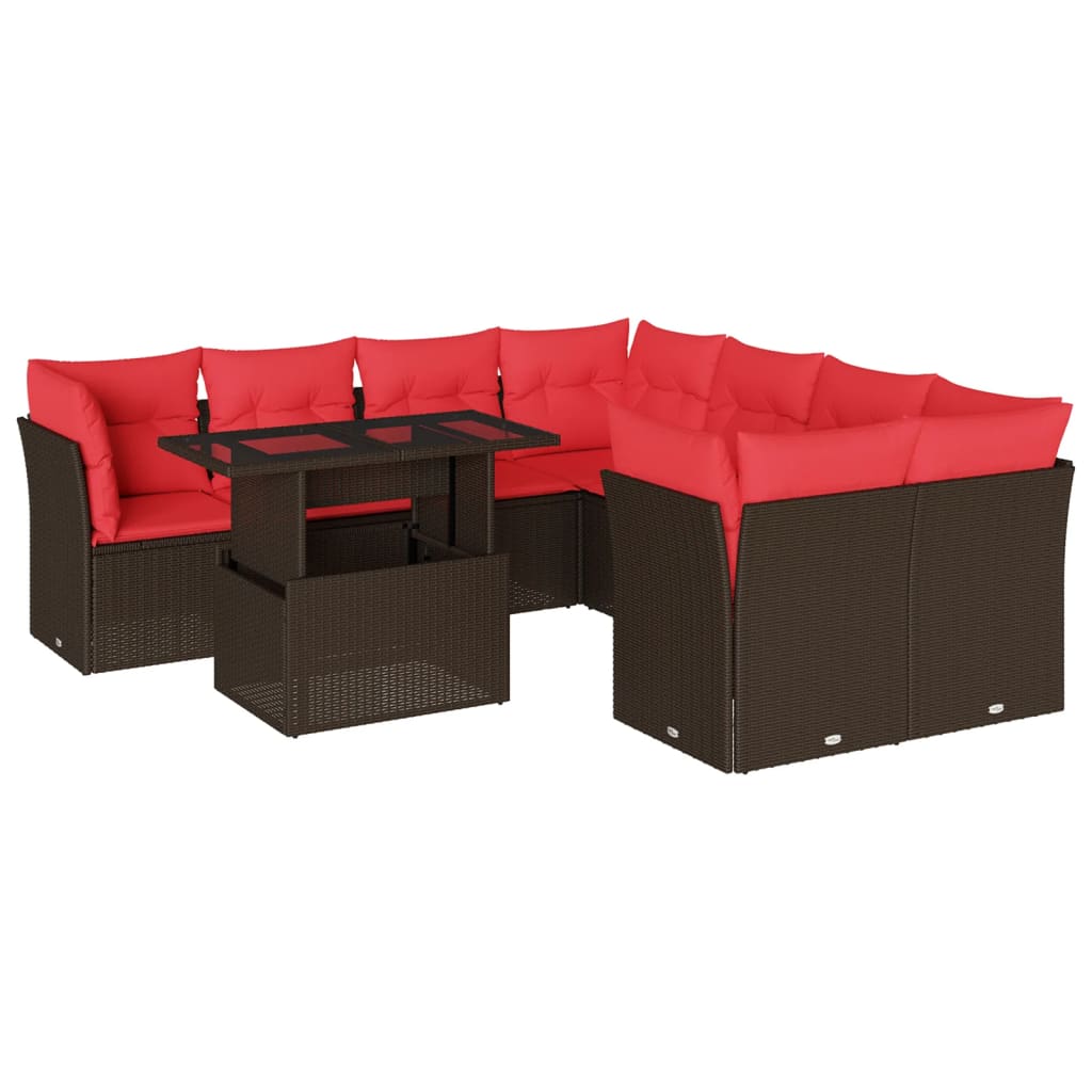 Thumbnail - vidaXL 9-teiliges Gartensofa-Set mit Kissen, braun, Polyrattan