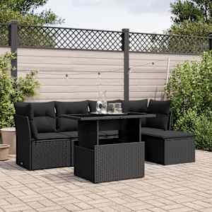 Vrtna sedežna garnitura 6-delna z blazinami črna poli ratan