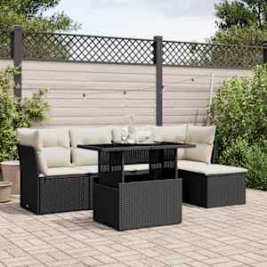 Vrtna sedežna garnitura 6-delna z blazinami črna poli ratan