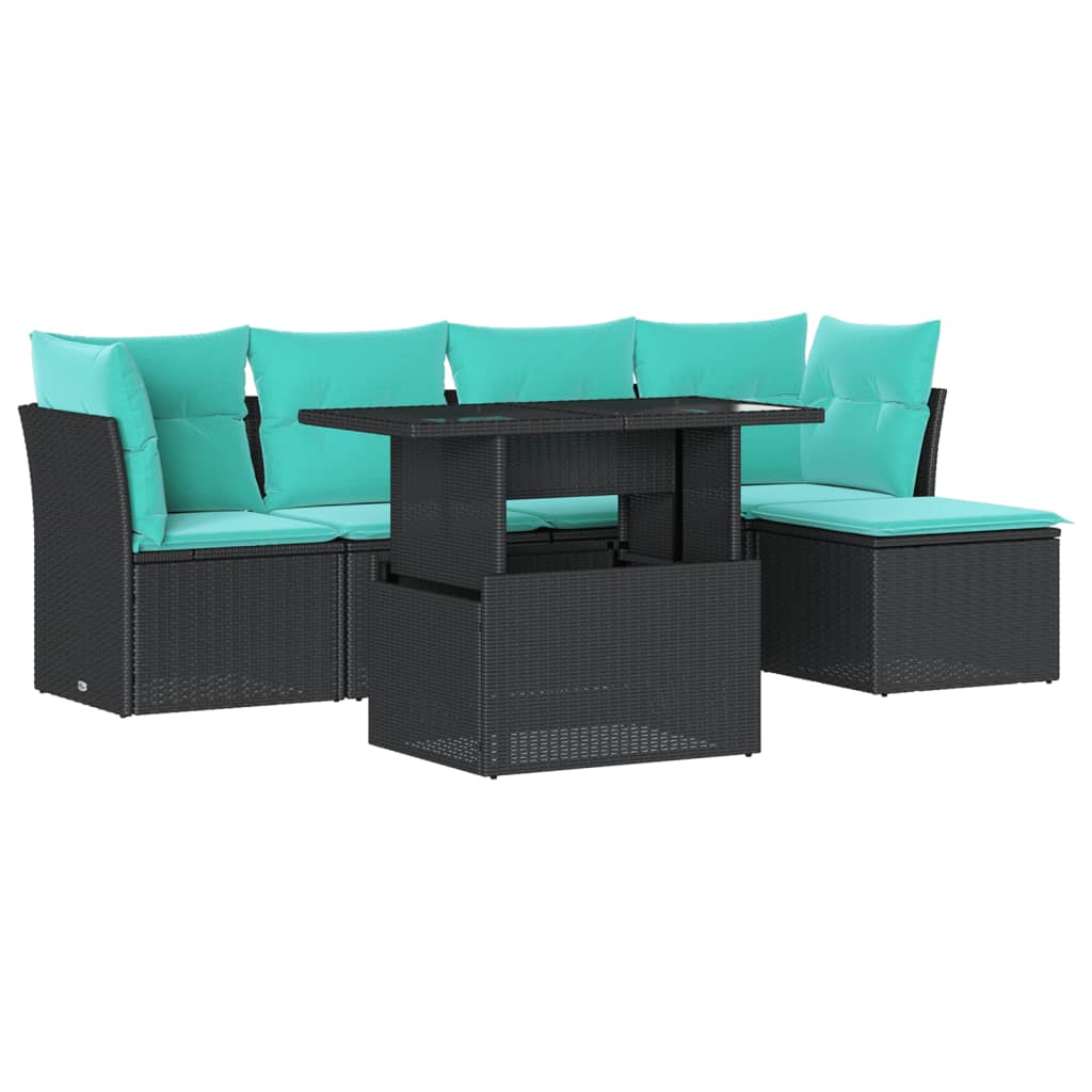 Thumbnail - vidaXL 6-teiliges Gartensofa-Set mit Kissen, schwarzes Polyrattan