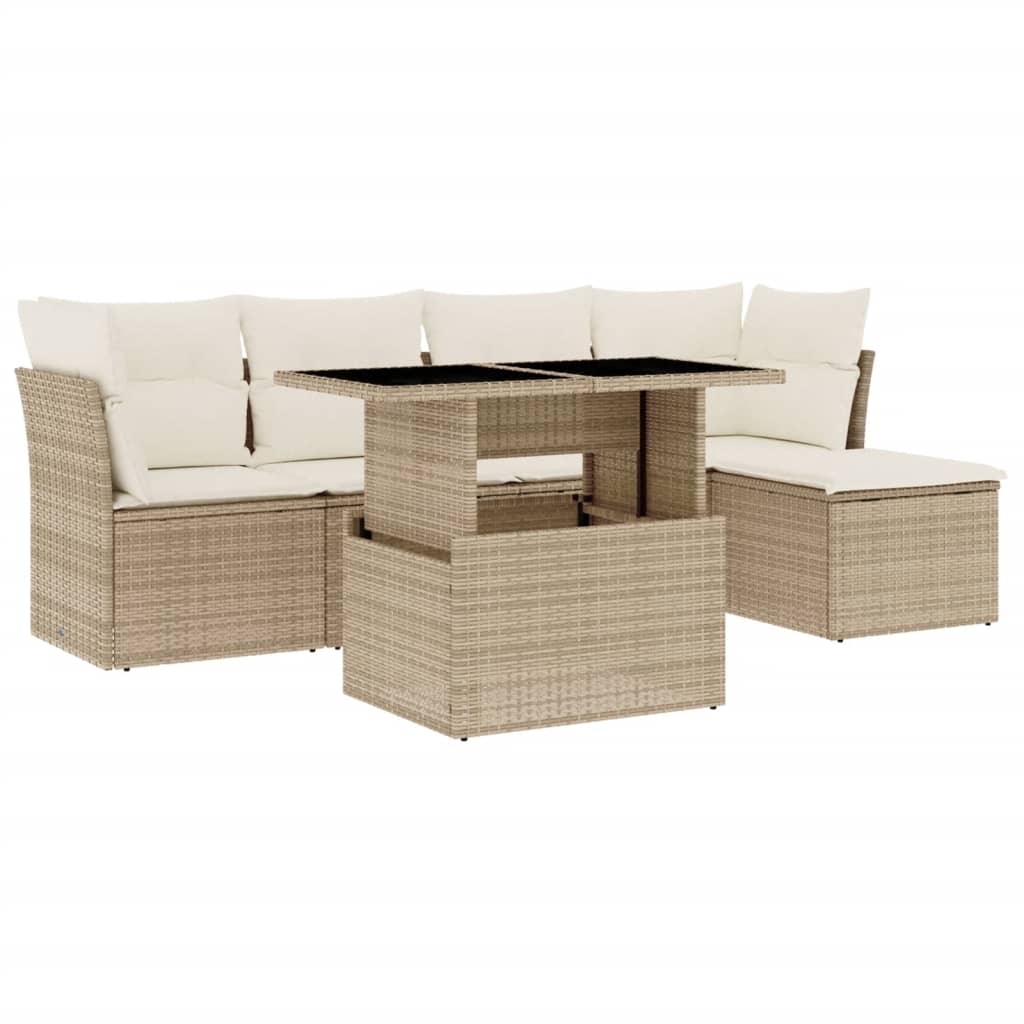 Thumbnail - vidaXL 6-tlg. Garten-Sofagarnitur mit Kissen Beige Poly Rattan