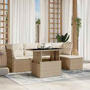 Vrtna sedežna garnitura 6-delna z blazinami bež poli ratan