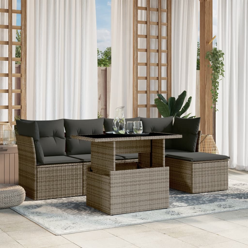 vidaXL 6-tlg. Garten-Sofagarnitur mit Kissen Grau Poly Rattan