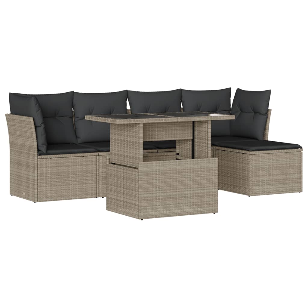 Thumbnail - vidaXL 6-tlg. Garten-Sofagarnitur mit Kissen Hellgrau Poly Rattan