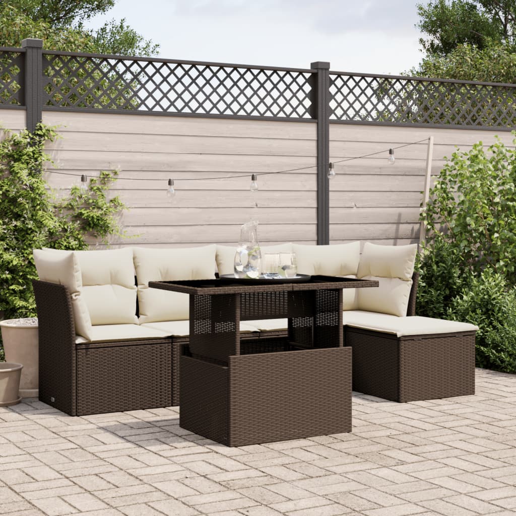 vidaXL 6-tlg. Garten-Sofagarnitur mit Kissen Braun Poly Rattan