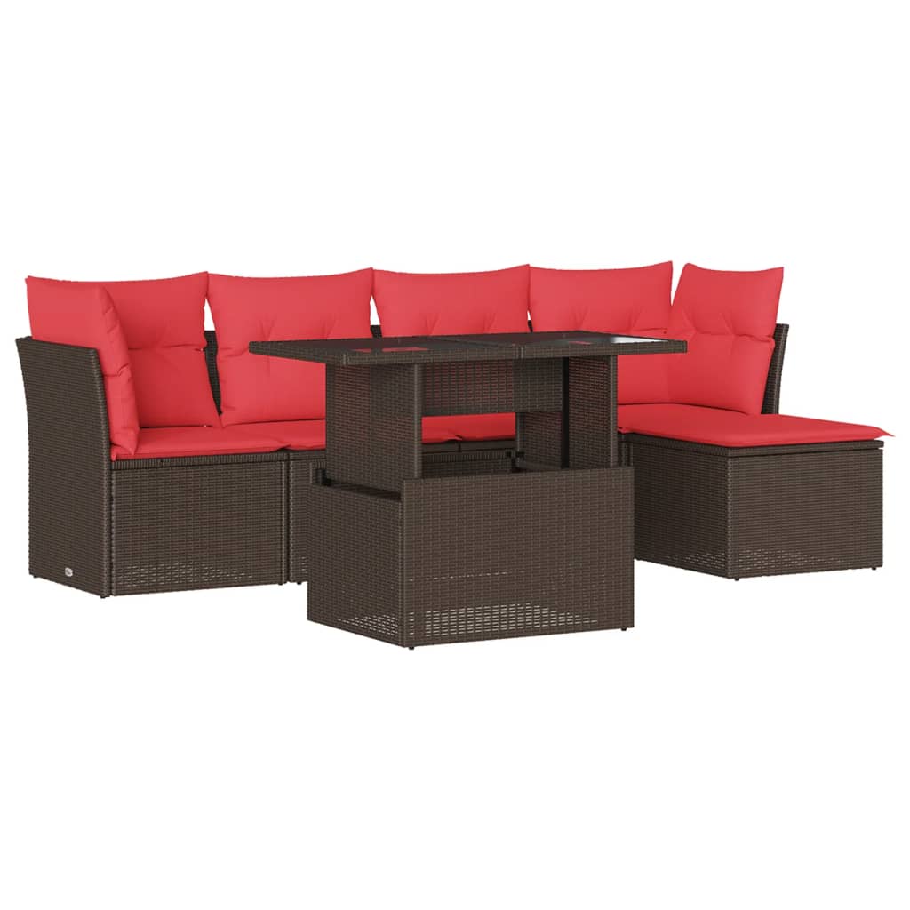Thumbnail - vidaXL 6-teiliges Gartensofa-Set mit Kissen, braun, Polyrattan