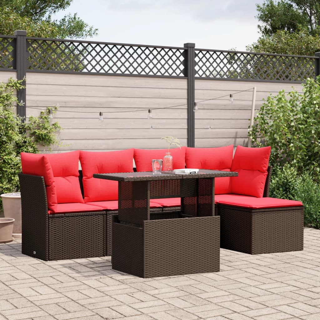 vidaXL 6-teiliges Gartensofa-Set mit Kissen, braun, Polyrattan