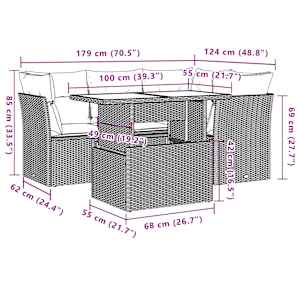 Vrtna sedežna garnitura 5-delna z blazinami črn poli ratan - slika 9
