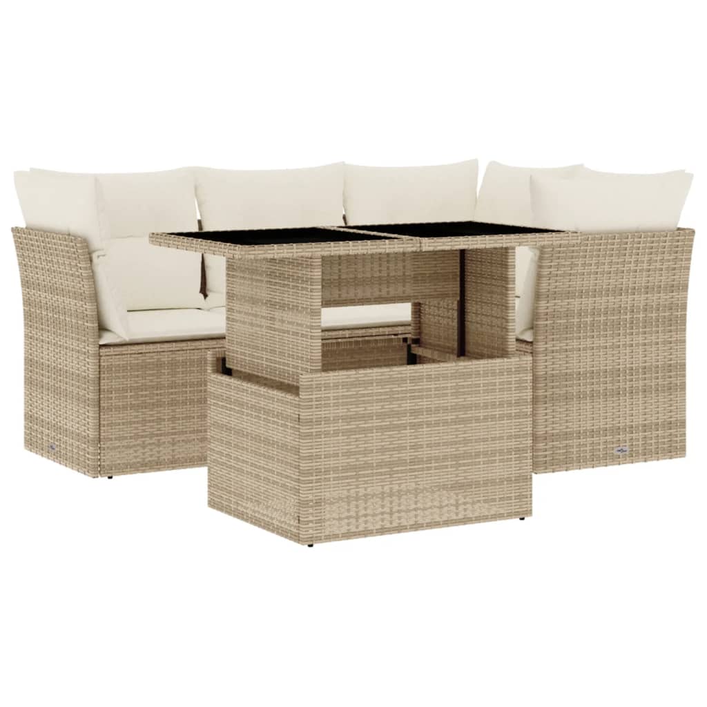Thumbnail - vidaXL 5-tlg. Garten-Sofagarnitur mit Kissen Beige Poly Rattan