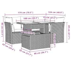 Vrtna sedežna garnitura 5-delna z blazinami bež poli ratan - slika 9