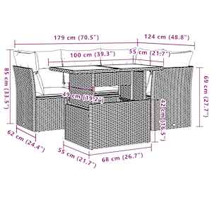 Vrtna sedežna garnitura 5-delna z blazinami bež poli ratan - slika 9