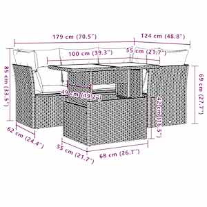 Vrtna sedežna garnitura 5-delna z blazinami siv poli ratan - slika 9