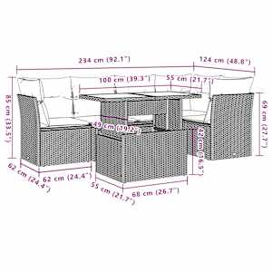 Vrtna sedežna garnitura 6-delna z blazinami črna poli ratan - slika 9