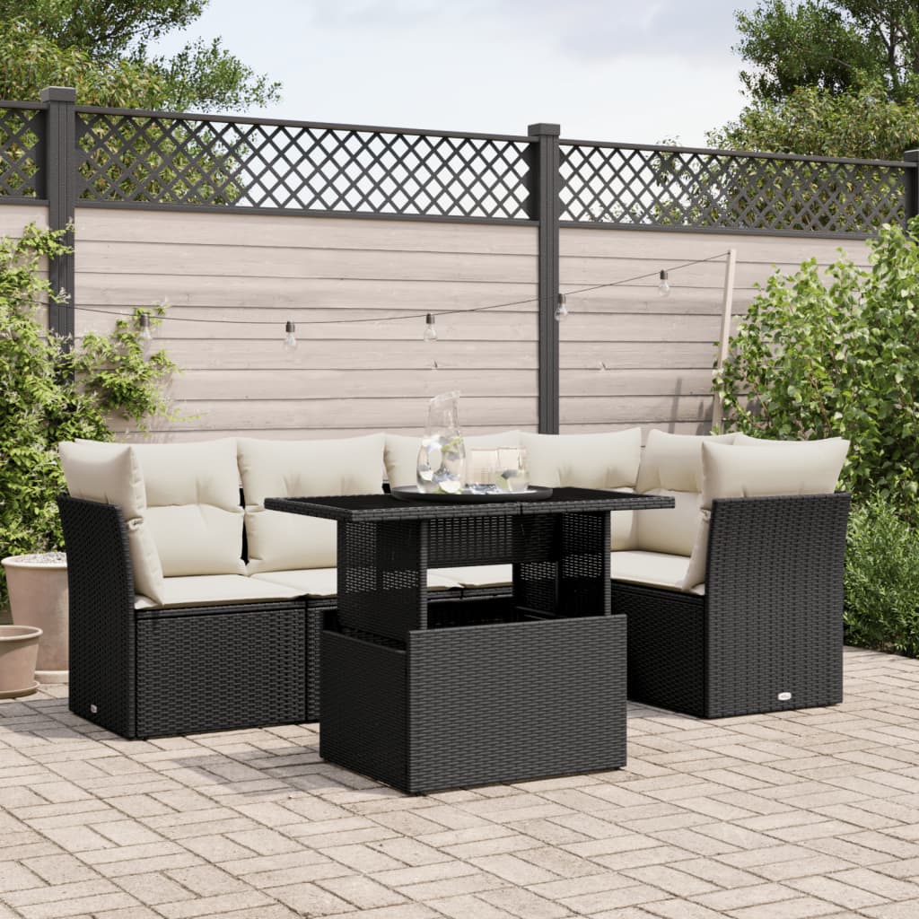 vidaXL 6-tlg. Garten-Sofagarnitur mit Kissen Schwarz Poly Rattan