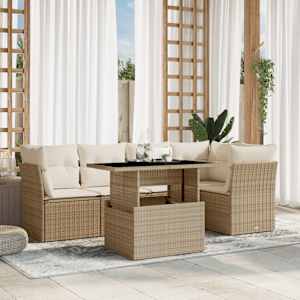 Vrtna sedežna garnitura 6-delna z blazinami bež poli ratan