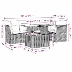 Vrtna sedežna garnitura 6-delna z blazinami bež poli ratan - slika 9