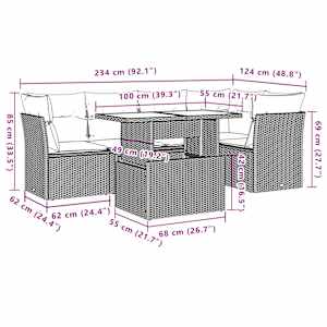 Vrtna sedežna garnitura 6-delna z blazinami rjav poli ratan - slika 9