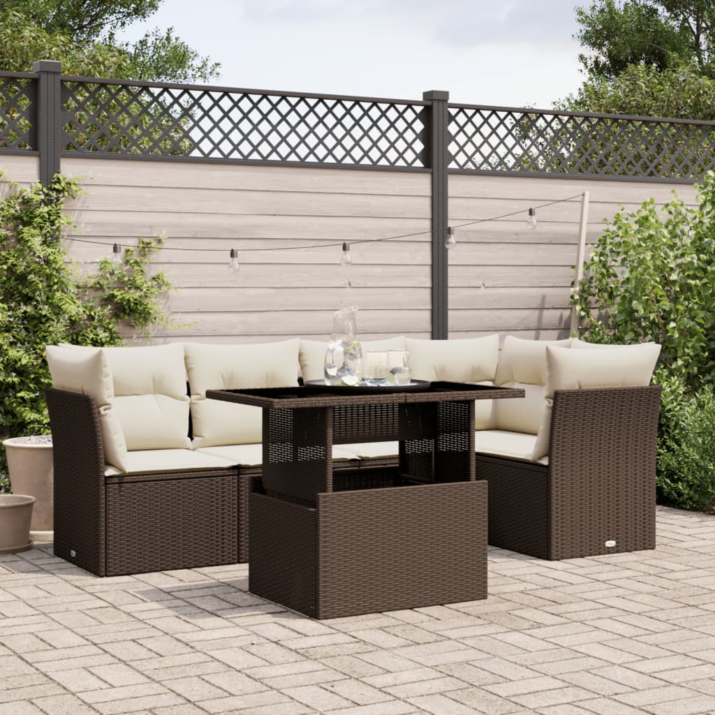 vidaXL 6-tlg. Garten-Sofagarnitur mit Kissen Braun Poly Rattan