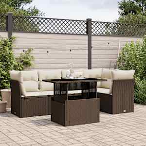 Vrtna sedežna garnitura 6-delna z blazinami rjav poli ratan