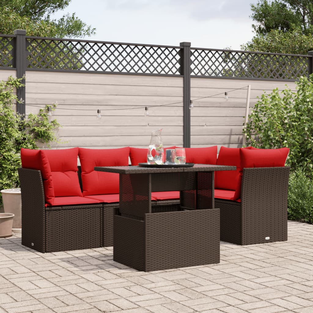 vidaXL 6-teiliges Gartensofa-Set mit Kissen, braun, Polyrattan