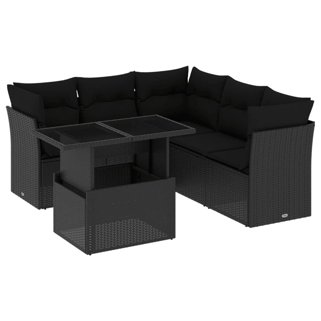 vidaXL Set mobilier de grădină cu perne, 6 piese, negru, poliratan