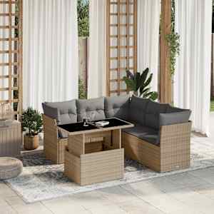 Vrtna sedežna garnitura 6-delna z blazinami bež poli ratan