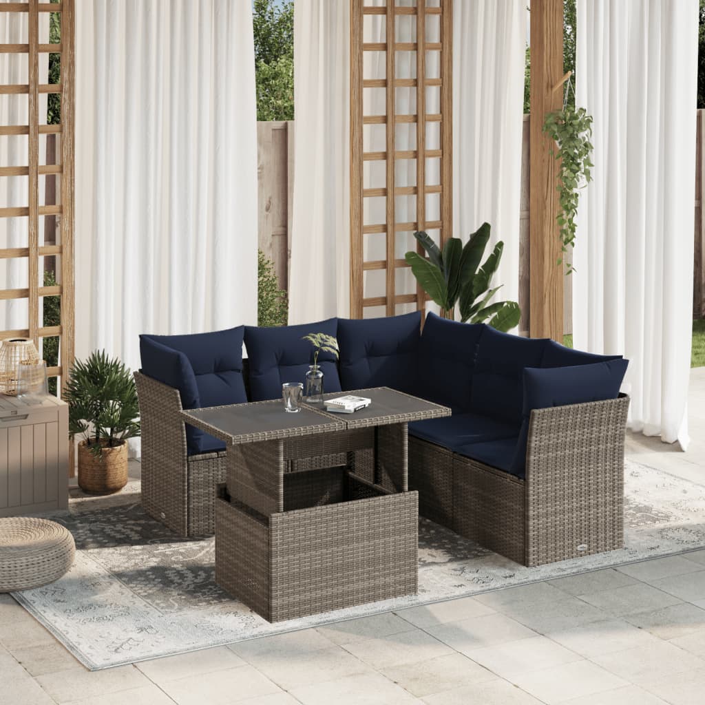 vidaXL 6-teiliges Gartensofa-Set mit Kissen, grau, Polyrattan