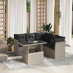 Vrtna sedežna garnitura 6-delna z blazinami siv poli ratan