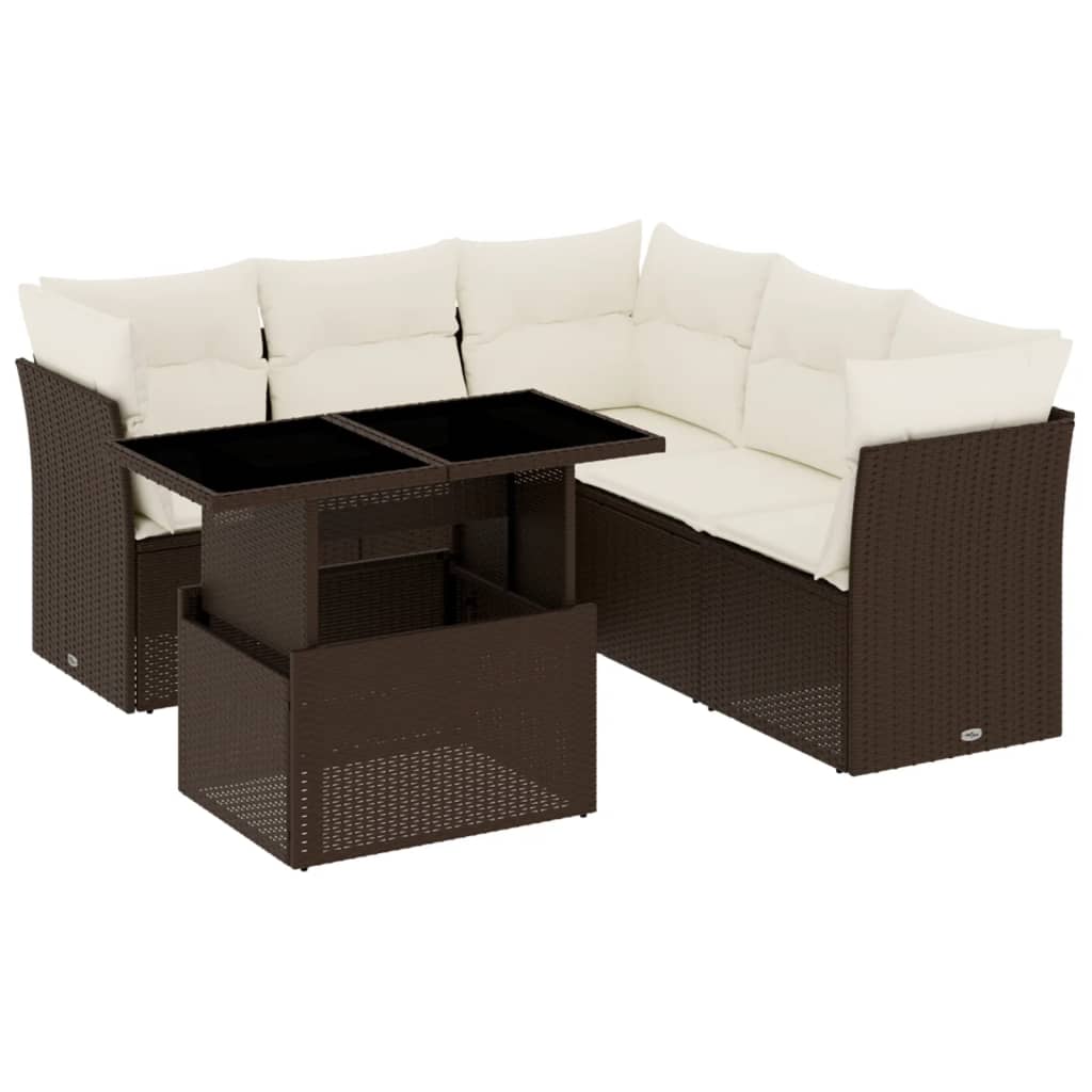 Thumbnail - vidaXL 6-tlg. Garten-Sofagarnitur mit Kissen Braun Poly Rattan