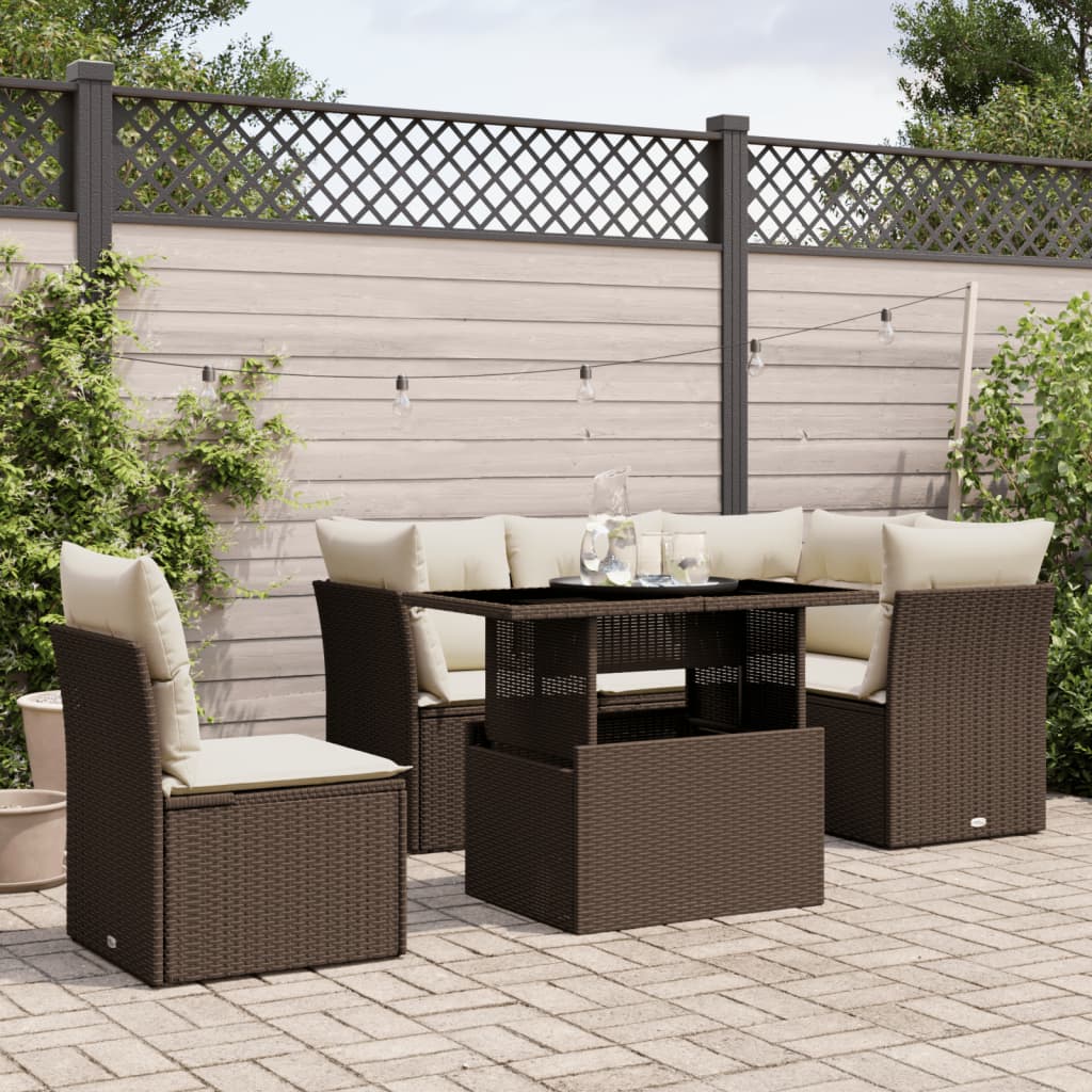 vidaXL 6-tlg. Garten-Sofagarnitur mit Kissen Braun Poly Rattan