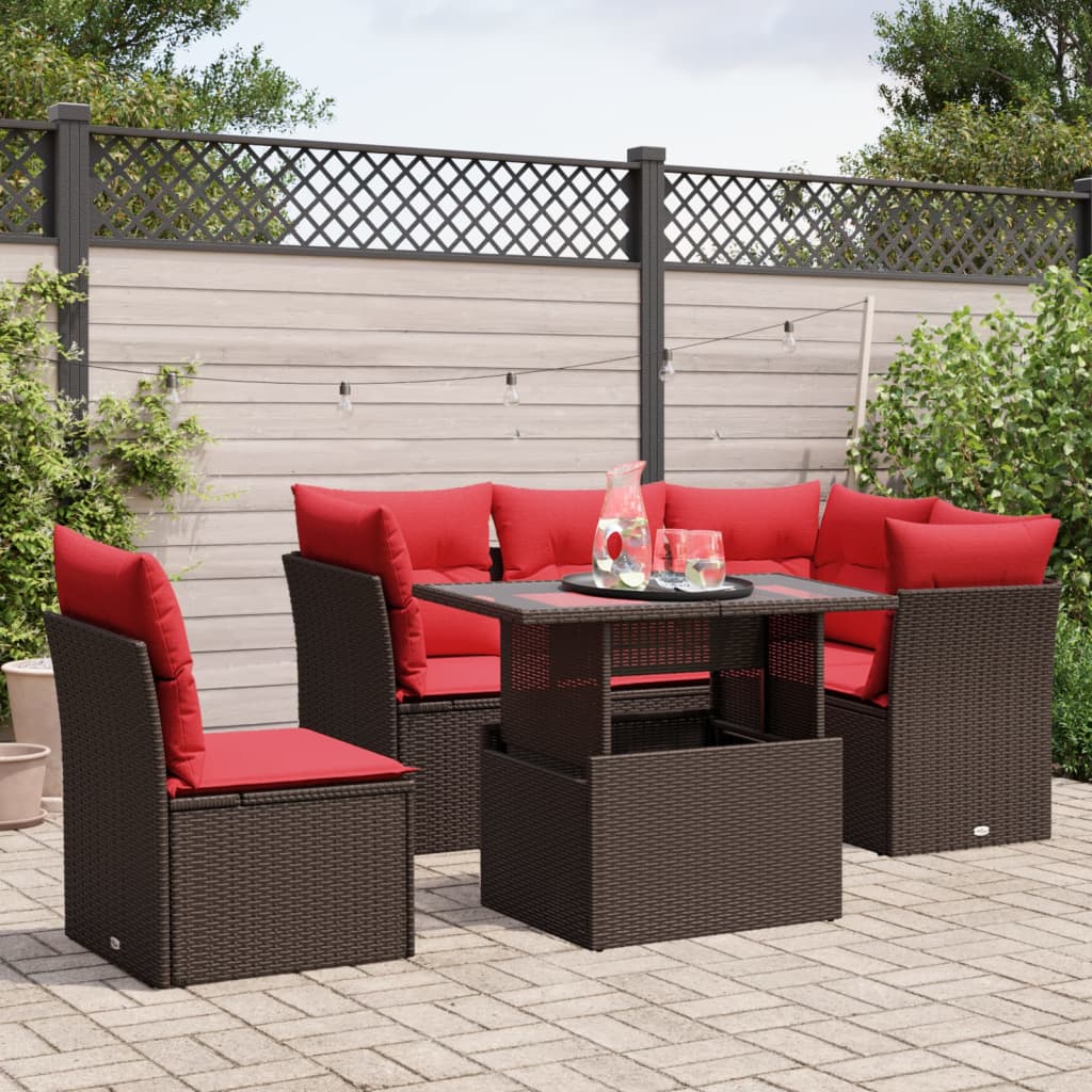 vidaXL 6-teiliges Gartensofa-Set mit Kissen, braun, Polyrattan