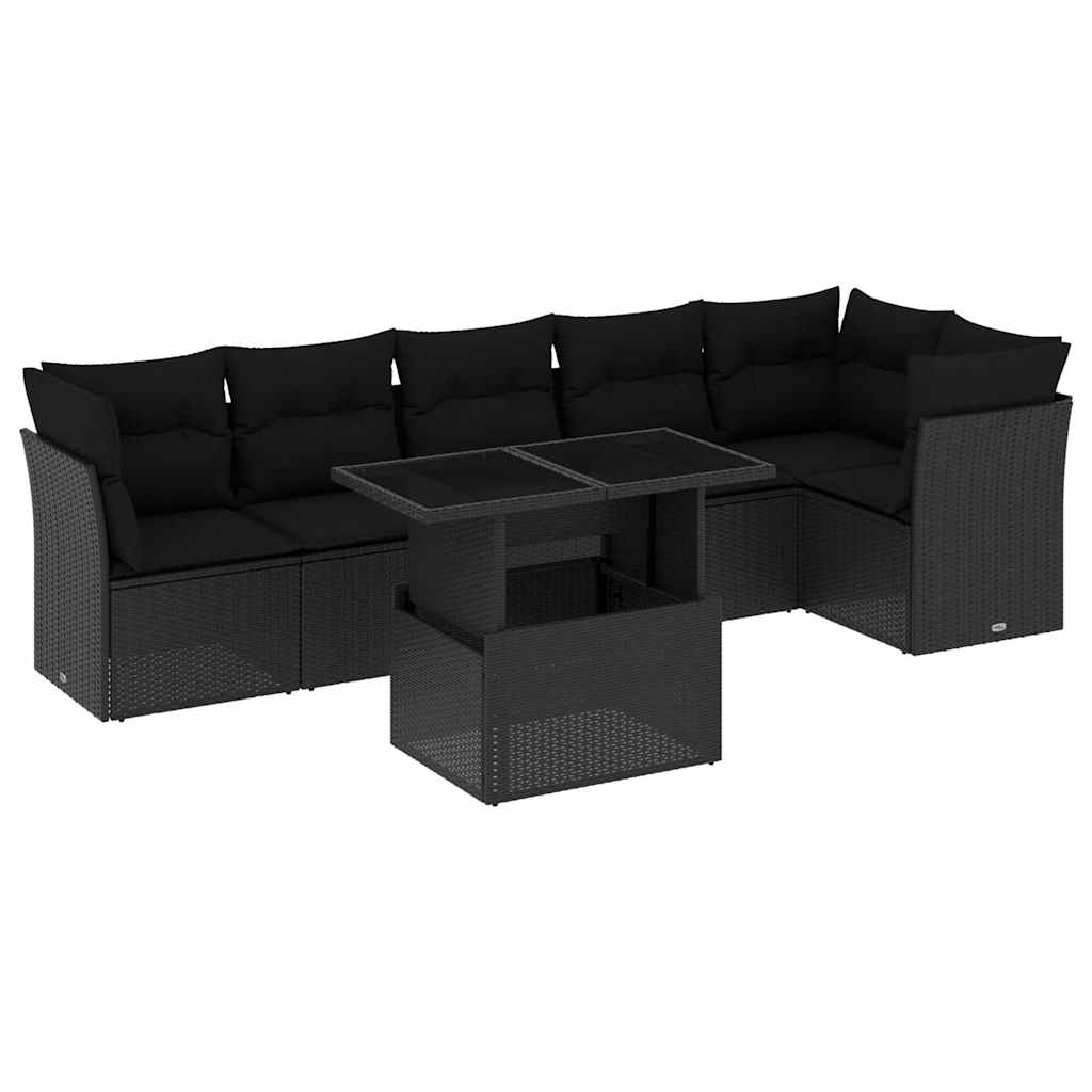 Thumbnail - vidaXL 7-tlg. Garten-Sofagarnitur mit Kissen Schwarz Poly Rattan