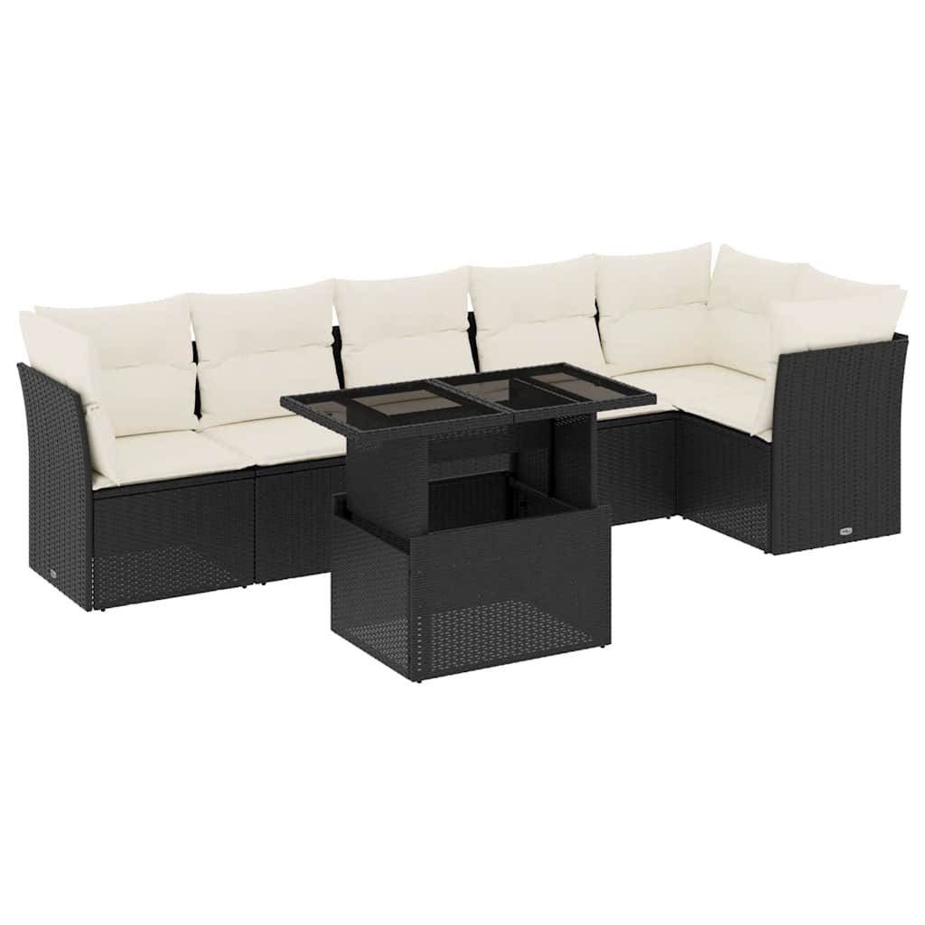 Thumbnail - vidaXL 7-tlg. Garten-Sofagarnitur mit Kissen Schwarz Poly Rattan