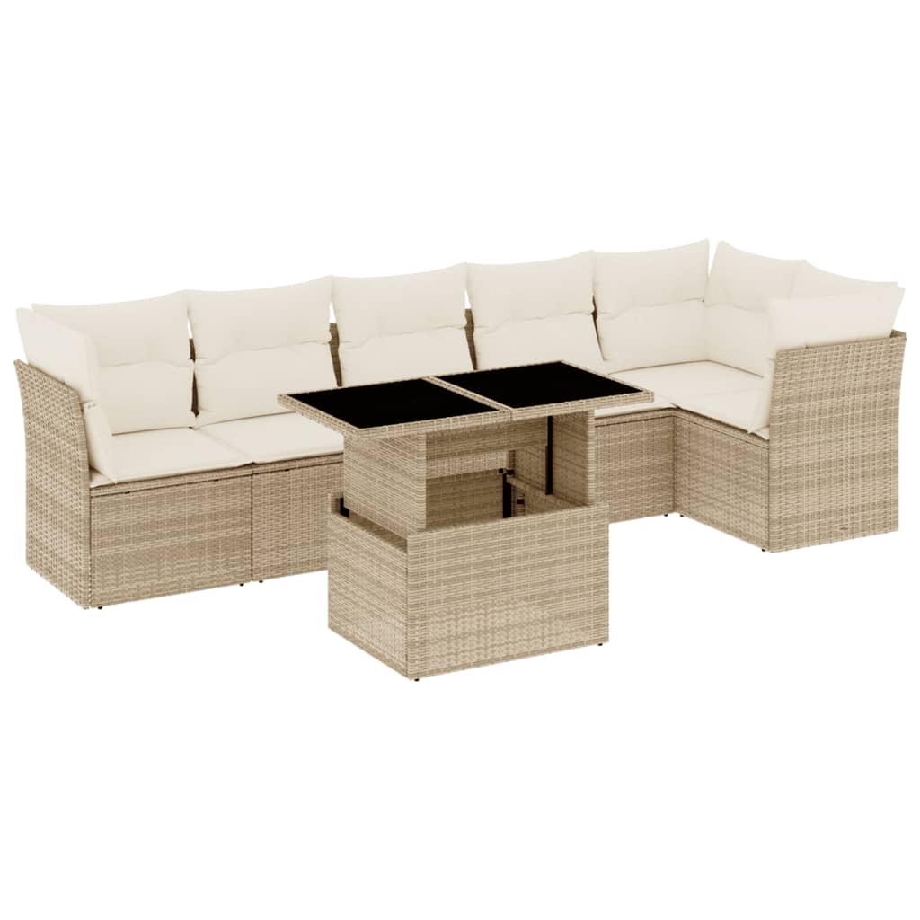 Thumbnail - vidaXL 7-tlg. Garten-Sofagarnitur mit Kissen Beige Poly Rattan