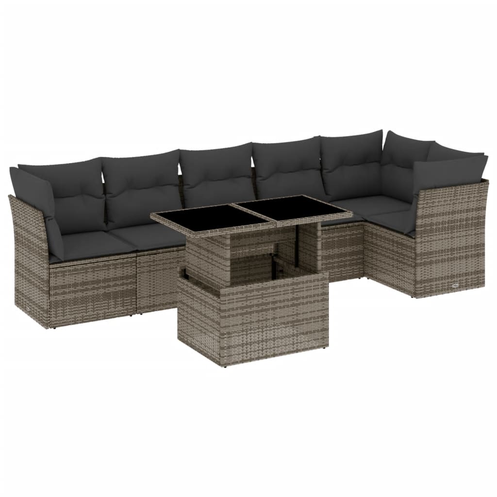 Thumbnail - vidaXL 7-tlg. Garten-Sofagarnitur mit Kissen Grau Poly Rattan