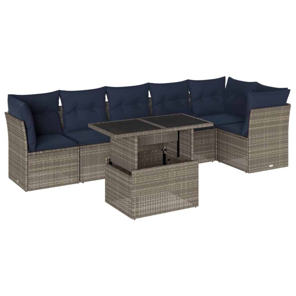 Thumbnail - vidaXL 7-teiliges Gartensofa-Set mit Kissen, grau, Polyrattan