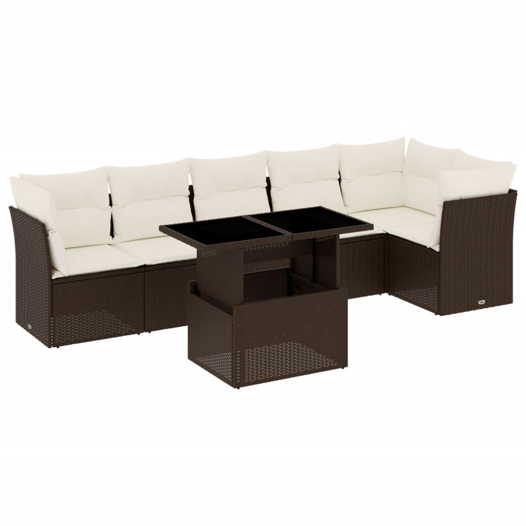 Thumbnail - vidaXL 7-tlg. Garten-Sofagarnitur mit Kissen Braun Poly Rattan