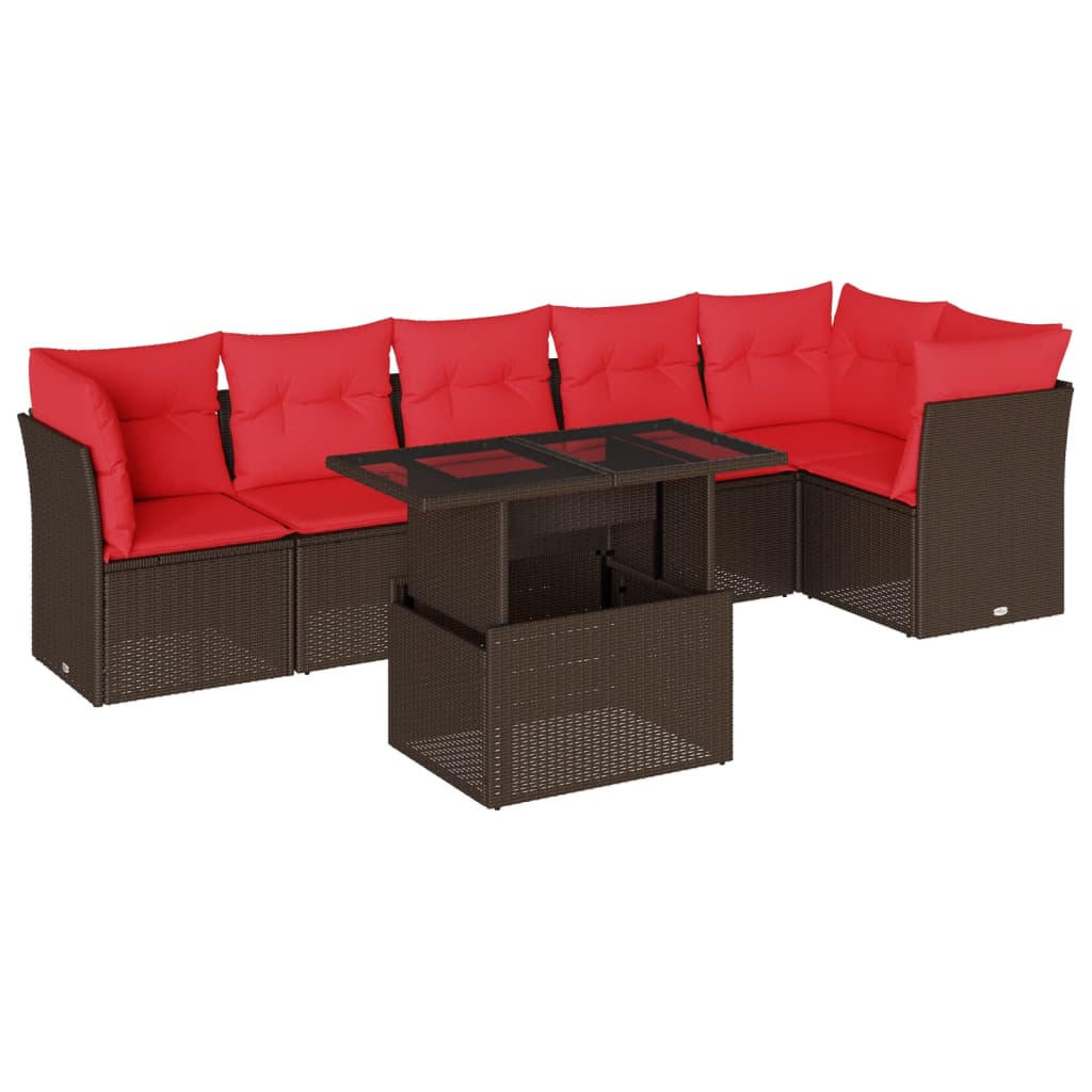 Thumbnail - vidaXL 7-teiliges Gartensofa-Set mit Kissen, braun, Polyrattan