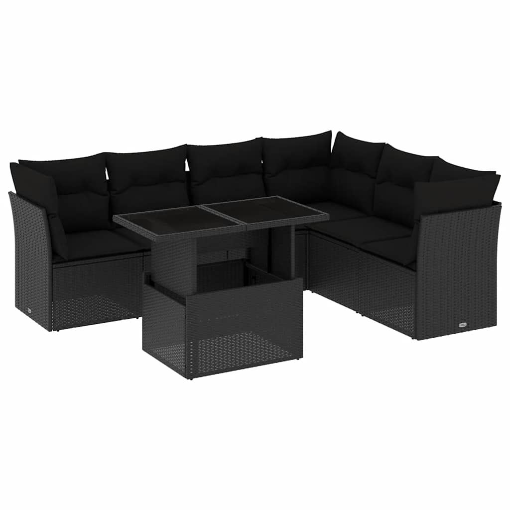 Thumbnail - vidaXL 7-tlg. Garten-Sofagarnitur mit Kissen Schwarz Poly Rattan
