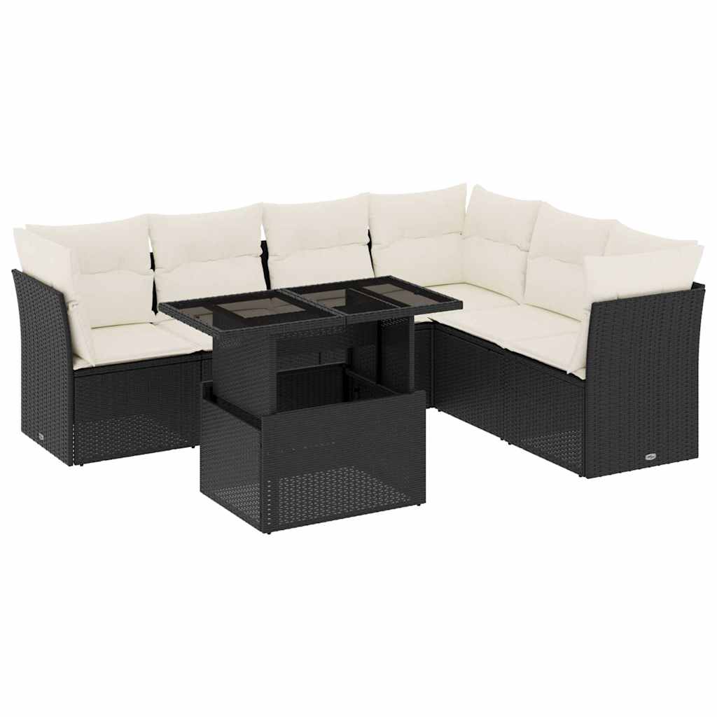 vidaXL Set canapele de grădină cu perne, 7 piese, negru, poliratan