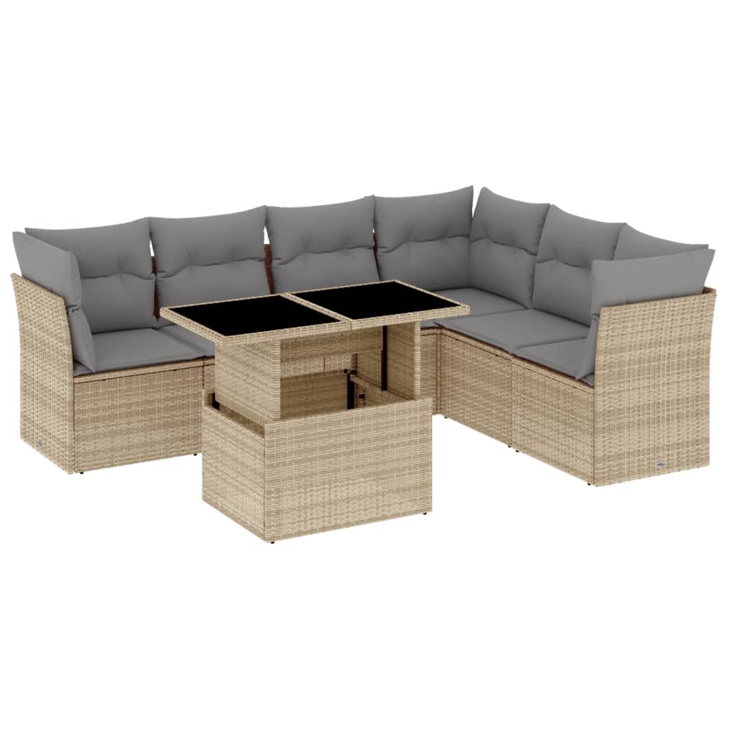 Thumbnail - vidaXL 7-tlg. Garten-Sofagarnitur mit Kissen Beige Poly Rattan