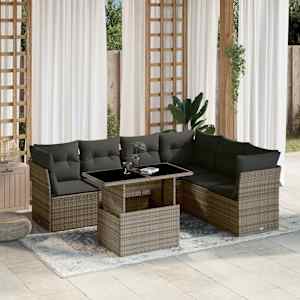 Vrtna sedežna garnitura 7-delna z blazinami siv poli ratan